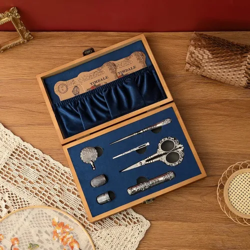 Miniatura 4 de Kit de tijeras de bordado vintage, regalo de Navidad para profesionales de costura, kit de costura antiguo europeo, herramientas de costura Plata