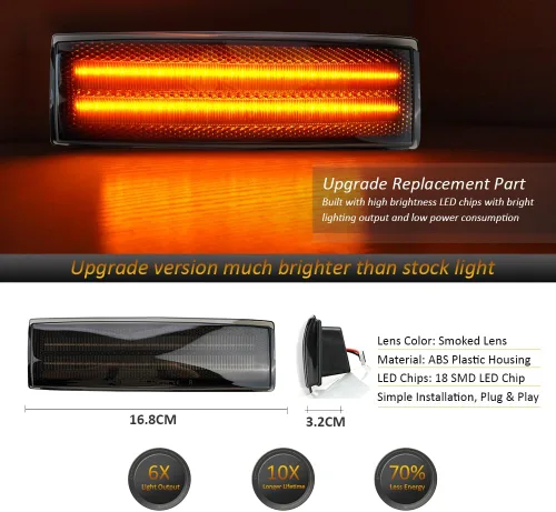 Miniatura 2 de D-Lumina Juego de 2 luces LED de posición lateral, lente ahumada, color ámbar para el lado del conductor y del pasajero para Chevy Blazer S10 GMC