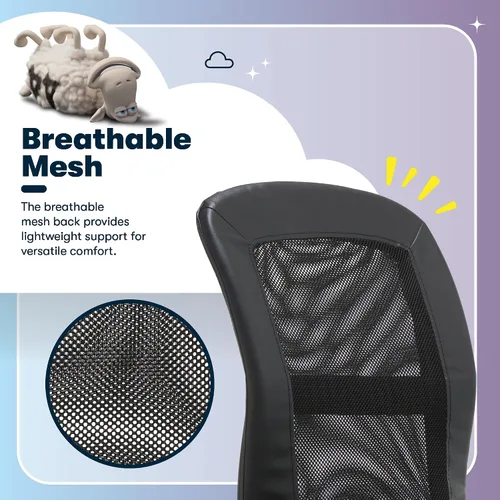 Miniatura 5 de Silla de escritorio Serta Essential sin brazos, sillas pequeñas de escritorio con ruedas, respaldo de malla transpirable y cuero sintético, asiento