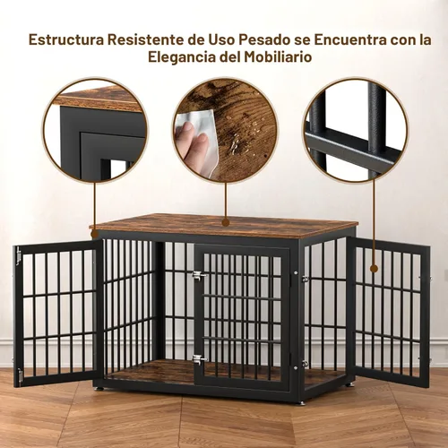 Miniatura 4 de rehomerance Mueble de jaula de perro resistente de 38 pulgadas para perros grandes y medianos, mesa auxiliar decorativa para casa de mascotas, Negro