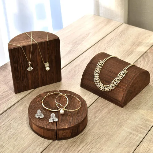 Miniatura 7 de MOOCA Juego de 4 elevadores de madera ligeros para pulseras, aretes y collares, múltiples combinaciones para innumerables estilos de exhibición