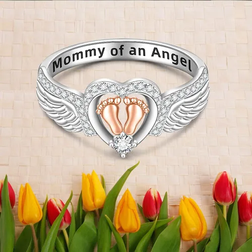Miniatura 8 de Anillo de aborto espontáneo para mujer, anillo conmemorativo de pérdida de bebé, plata de ley, huella de corazón, mamá de un ángel, joyería