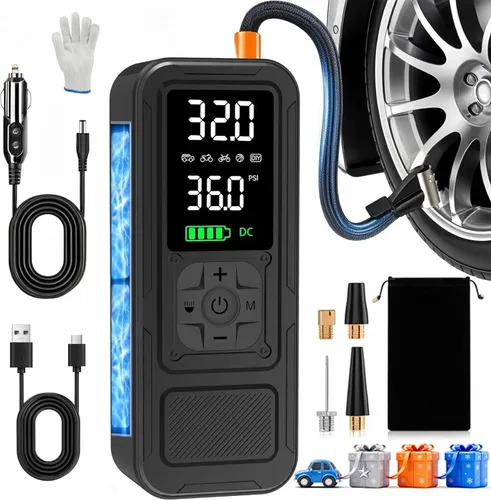 Miniatura 11 de Compresor de aire portátil Y34 para inflado de neumáticos, inflado 4 veces más rápido, 10000 mAh sin cable/12 V CC 150 PSI bomba de aire