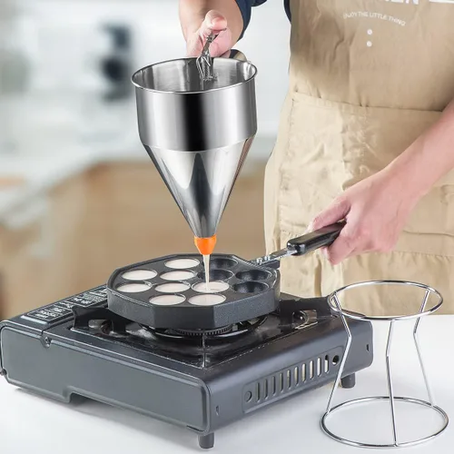 Miniatura 2 de Choxila Dispensador de masa para panqueques de 40 onzas, dispensador de pastel de embudo de acero inoxidable de 4 calibre con soporte, ideal