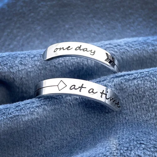 Miniatura 2 de Vrycot anillo ajustable de acero inoxidable para mujer, con frase inspiradora keep going y never give up, anillo modernos y apilables, regalo