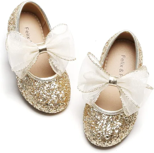 Felix & Flora Zapatos de vestir para niña pequeña - Mary Jane Flats para fiesta, escuela, boda