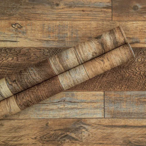 Decoroom Papel tapiz de madera para despegar y pegar de 17.7 x 394 pulgadas, papel de pared de madera envejecido Marrón
