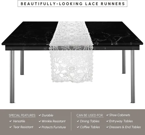 Miniatura 4 de Elegant Comfort Camino de mesa bordado Ingrid – Bufanda de tocador para el hogar comedor – Decoración de mesa de encaje como decoración de mesa
