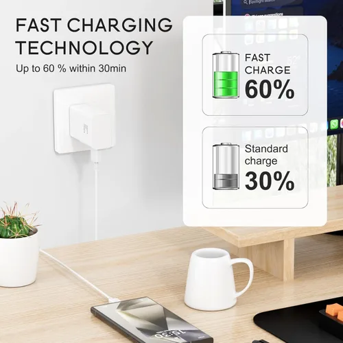 Miniatura 2 de Samsung Adaptador de carga rápida adaptable Bloque de carga rápida Cargador de pared Enchufe para Samsung Galaxy Blanco