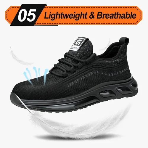 Miniatura 6 de LAoutun Zapatos de punta de acero para hombres y mujeres, zapatos de trabajo de seguridad indestructibles, zapatos de trabajo ligeros