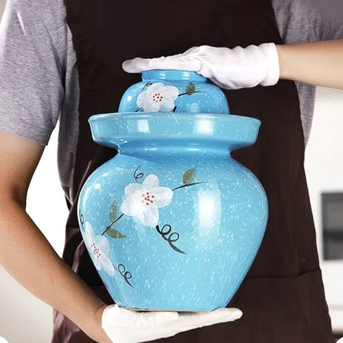 Miniatura 2 de Tarro de encurtido de porcelana china tradicional grande, olla de fermentación de cerámica natural para decapado, tarro de fermentación con sello