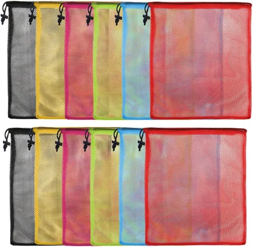Miniatura 15 de 13 "X15.5" 12pcs malla lavandería cordón bolsa nylon cordón gimnasio bolsa con cierre de cordón
