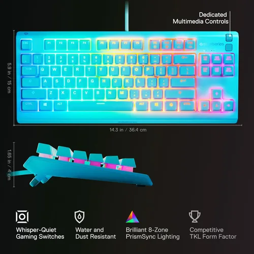 Miniatura 3 de SteelSeries Apex 3 TKL Aqua RGB Gaming Keyboard — Tenkeyless Compact Form Factor — 8-Zone RGB Illumination — Water and Dust Resistant