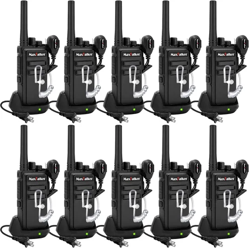 MaxTalker Walkie Talkies MT-5X de largo alcance para adultos, radios FRS Walkie Talkie con auricular de conducto, Walkie Talkies batería de carga