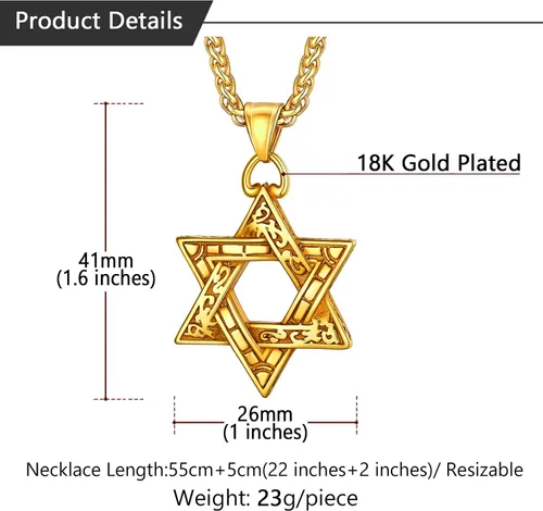 Miniatura 112 de U7 - Collar con Estrella de David para hombres y mujeres, dije hexagonal de acero inoxidable con cruz/piedra de rubí/collares clásicos judíos