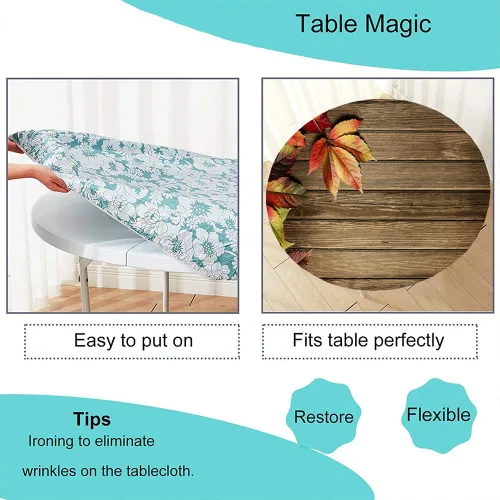 Miniatura 5 de Mantel redondo ajustable de otoño con borde elástico, a grano de madera, para decoración de mesa de picnic, fiesta, cocina interior o comedor