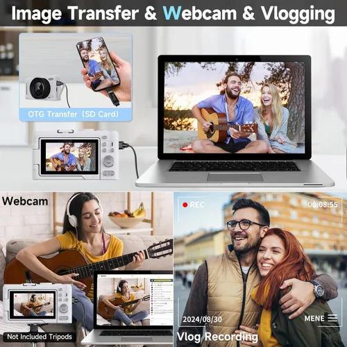 Miniatura 5 de Cámara digital 4K para fotografía, cámara de vlogging de 50 MP para video de YouTube con flash y pantalla abatible de 180 ° de 3 pulgadas, cámaras