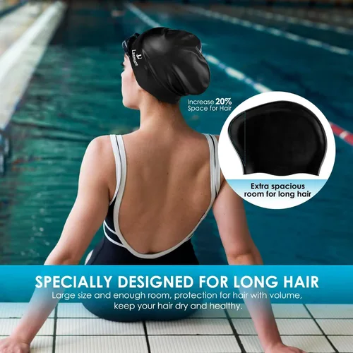 Miniatura 5 de Large Long Hair Swim Cap with Extra Room for Women Men, Silicone Swimming Cap for Long Thick Hair with Ear Plugs Nose Clip Set, Adult Waterproof