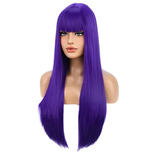 Miniatura 6 de BERON Pelucas negras de cabello largo liso con flequillo, para mujer, a la moda, resistente al calor, sintético, aspecto natural, para fiesta
