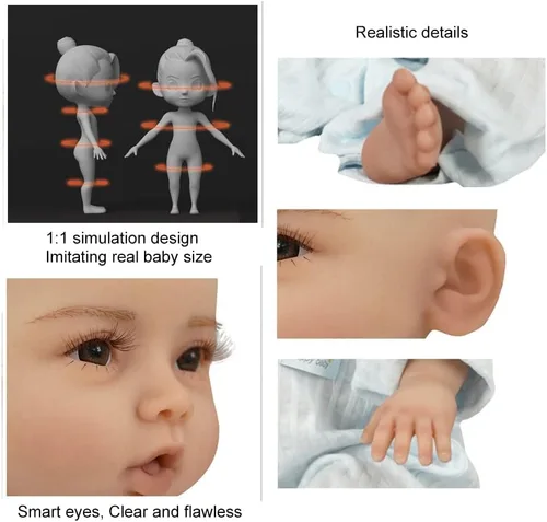 Miniatura 7 de SUAISKR Muñeca realista de bebé Reborn de 18 pulgadas, linda muñeca de silicona hecha a mano realista de silicona para niño pequeño, cuerpo completo