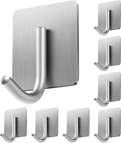 Miniatura 17 de xdgeLoad Ganchos para toallas de baño, 4 unidades, ganchos de pared resistentes para baños, abrigos, batas, cocina, ganchos autoadhesivos sin Negro