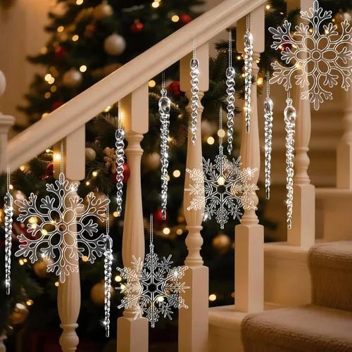 Miniatura 5 de 18 piezas de adornos grandes para árbol de Navidad, adornos de cristal, copo de nieve de carámbano transparente de acrílico para árbol de Navidad