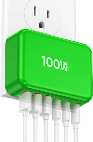 Miniatura 14 de Bloque de Carga Rápida, Cubo de Estación de Carga GaN de 6 Puertos USB C, Cargador de Pared de 100W de Tipo C de Múltiples Puertos con Enchufe