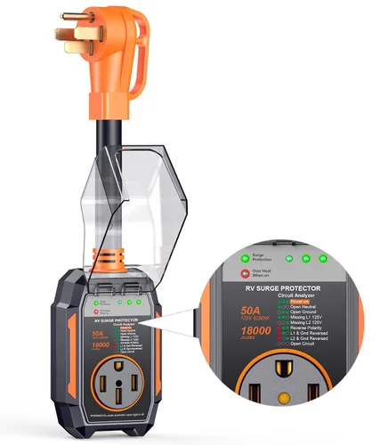 Miniatura 23 de GEARGO Protectores contra sobretensiones RV de 30 amperios, 12000 julios, analizador de circuitos de RV, protección contra sobretensiones IP68