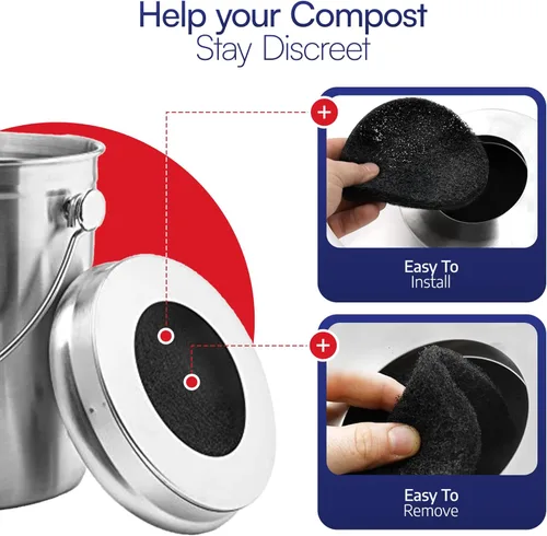 Miniatura 5 de BioStrike Compost Crock - Filtros de carbón activado para cubo de compost, controla los olores de la cocina, redondo de 5.5 pulgadas, fabricado