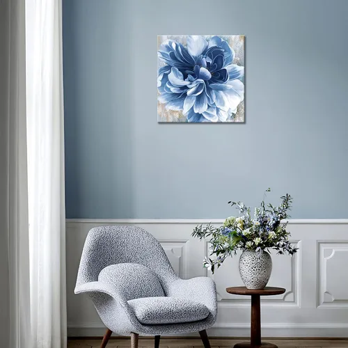 Miniatura 4 de Arte de pared de flores azules, impresión en lienzo floral azul marino, paisaje natural, arte de pared para sala de estar, dormitorio, pintura