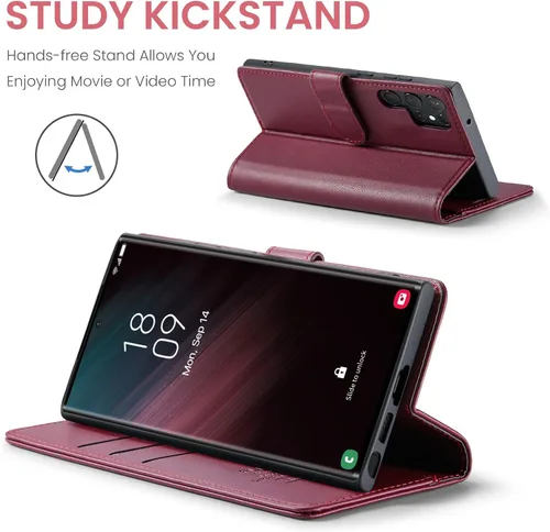 Miniatura 4 de FLIPALM Funda tipo cartera para Samsung Galaxy S23 Ultra, con bloqueo RFID, soporte para tarjetas de crédito, de piel sintética, con función atril