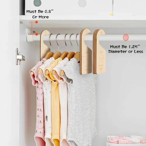 Miniatura 6 de Divisores de armario para bebé para organizador de ropa - Juego de 7 adorables divisores de ropa de bebé de madera de doble cara desde recién nacido