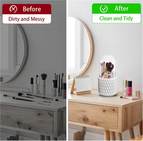 Miniatura 3 de VORA Soporte para brochas de maquillaje, organizador de brochas de maquillaje giratorio de 360° con 5 ranuras, soporte para brochas de maquillaje