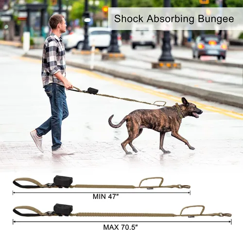 Miniatura 6 de Juego de collar y correa táctica para perro: collar de perro de nailon ajustable con asa que absorbe los golpes, correa retráctil fuerte para perros