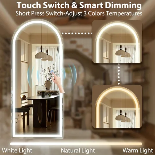 Miniatura 4 de GLSLAND Espejo LED arqueado de longitud completa, espejos de pie de cuerpo completo de 65 x 26 pulgadas con luz para dormitorio/guardarropa