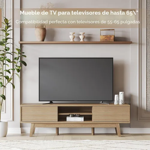 Miniatura 4 de TOLEAD Consola de TV de 59 pulgadas, consola multimedia moderna de mediados de siglo para TV de 55/60/65 pulgadas, soporte de TV de perfil bajo