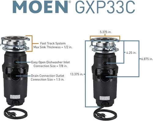 Miniatura 4 de Moen GXP33C Lite Series PRO Kit compacto de eliminación e instalación de basura de alimentación continua