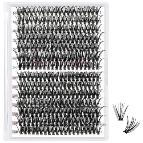 Miniatura 7 de 280 piezas de pestañas en grupo, mixtas 30D+40D, 14 filas de pestañas que se ven como extensiones, para ponértelas tú misma en casa (30+40-C-10 mm)