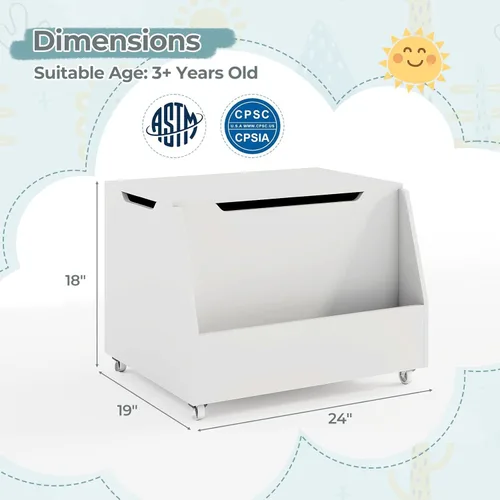 Miniatura 6 de Costzon Caja de juguetes para niños, organizador de almacenamiento de juguetes móvil de madera con estantería y ruedas con cerradura para niñas