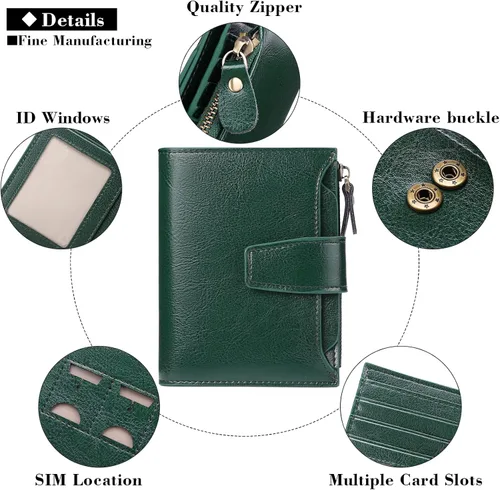 Miniatura 5 de FALAN MULE - Cartera de cuero auténtico para mujer, pequeña plegable , compacta, con interferencia de radiofrecuencia (RFID)