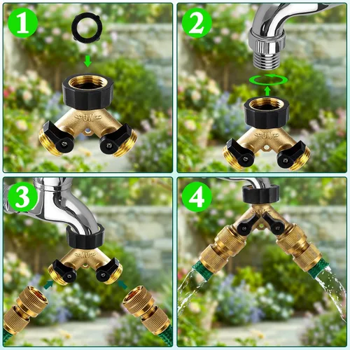 Miniatura 7 de Dalmbox Divisor de manguera de jardín de 2 vías, adaptador de manguera de jardín de latón con conector Y, divisor de manguera de agua, válvula