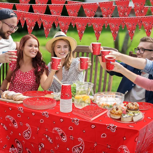 Miniatura 6 de 123 piezas de decoraciones de fiesta de vaquero occidental para 30 invitados, juego de vajilla desechable con platos, tazas, servilletas, pancartas