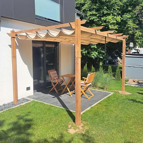Miniatura 25 de PURPLE LEAF Pérgola retráctil para exteriores de 10 x 10 pies con toldo, refugio de metal para patio, jardín, pabellón, marco de grano de madera