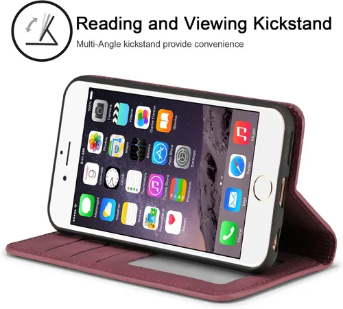 Miniatura 3 de QLTYPRI Funda para iPhone 6 Plus/6S Plus, cubierta de piel PU con tarjetero, funda tipo billetera con solapa magnética y a prueba de golpes - Vino