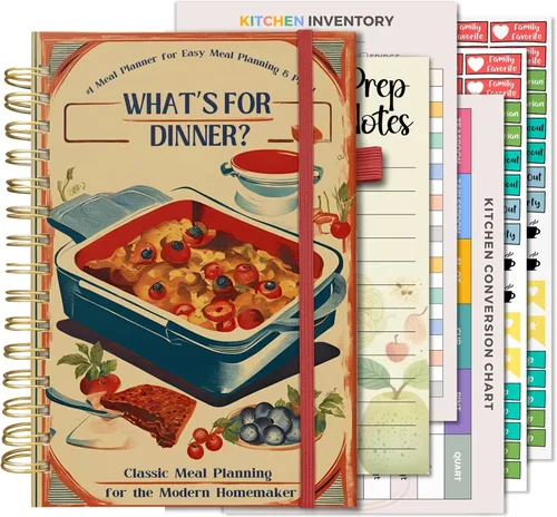 Life & Apples Agenda de comidas con lista de comestibles – Menú semanal sin fecha y cuaderno de preparación de comidas para mujeres y hombres, Retro