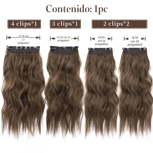 Miniatura 2 de 4 extensiones de cabello sintético con clip, extensiones de cabello rizado de 20 pulgadas de largo con clip (color: marrón medio)