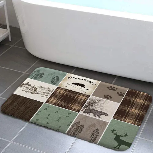 Alfombras de baño de cabaña retro rústicas para baño, osos, ciervos, caza, animales salvajes, franela para baño, ducha, antideslizante, tapete a