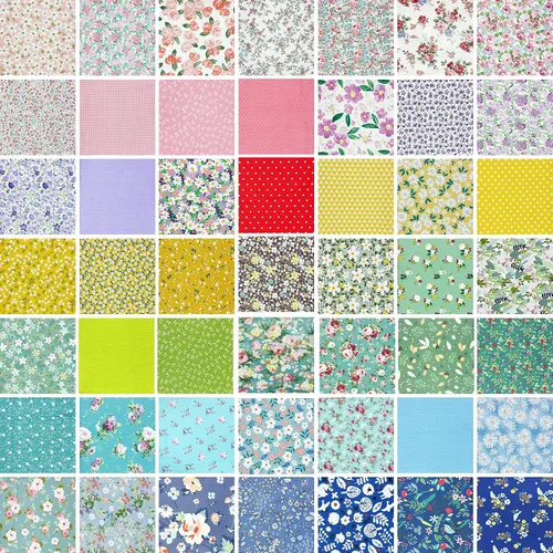 Miniatura 7 de Aubliss - Juego de 50 piezas de tela 100% algodón, hojas cuadradas de 20 x 20 cm, precortadas, estampadas con flores, suministros para costura