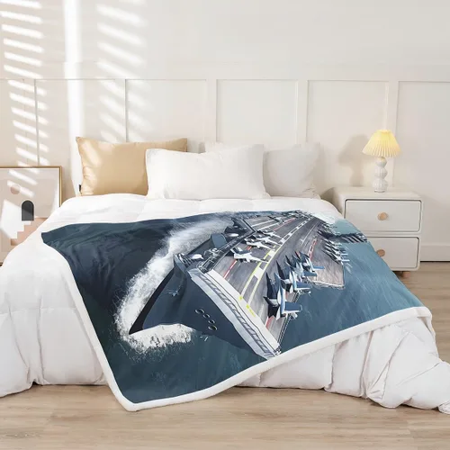 Miniatura 2 de Erosebridal Manta de forro polar para transporte de aviones, caza de acorazado, manta mullida para conducir en el mar, para niños, niñas