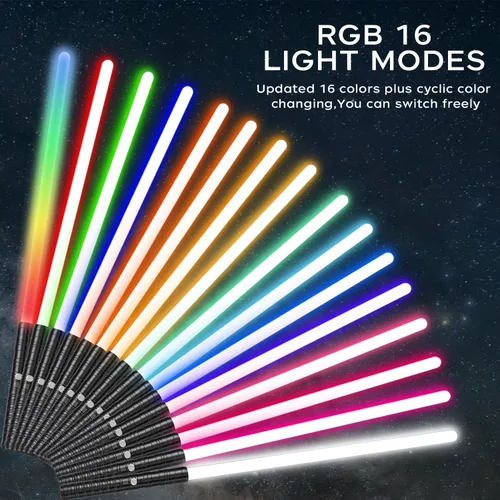 Miniatura 2 de Oueyes Sables de luz con empuñadura de metal para duelo, sables de luz RGB de 16 colores, sonido FX, hoja doble, espada recargable para niños